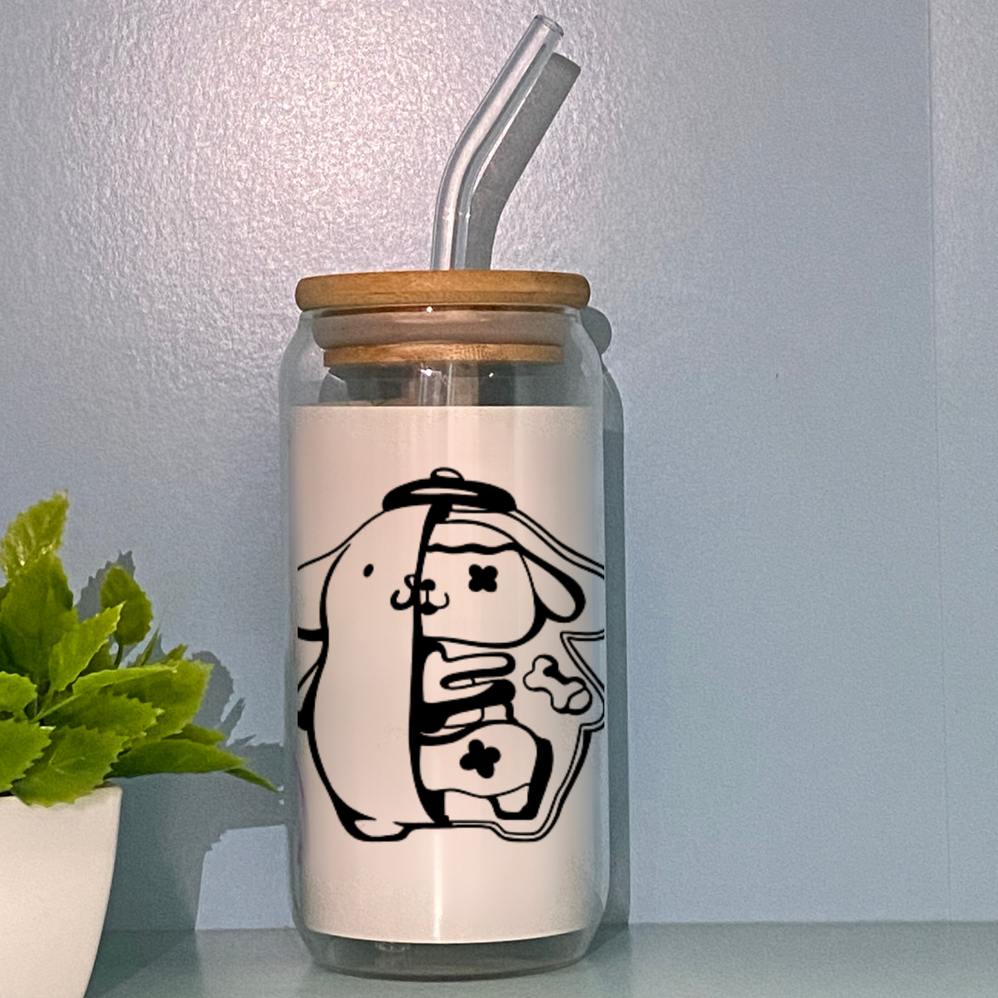 Skull Pompom Glass Cup