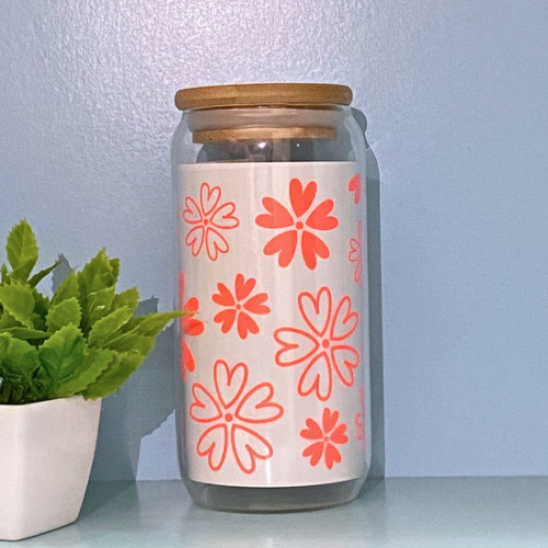 Love Flower Glass Tumbler